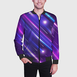Бомбер мужской Неоновый звездопад - полосы, цвет: 3D-черный — фото 2