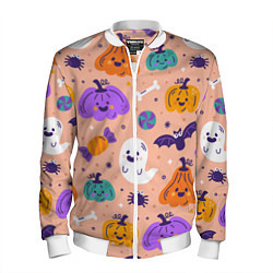Бомбер мужской Halloween - pumpkins and ghosts, цвет: 3D-белый
