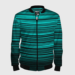 Бомбер мужской Яркие неоновые бирюзовые полосы на черном, цвет: 3D-черный