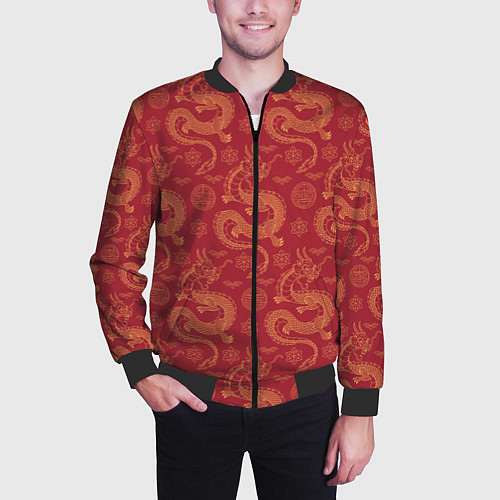 Мужской бомбер Dragon red pattern / 3D-Черный – фото 3