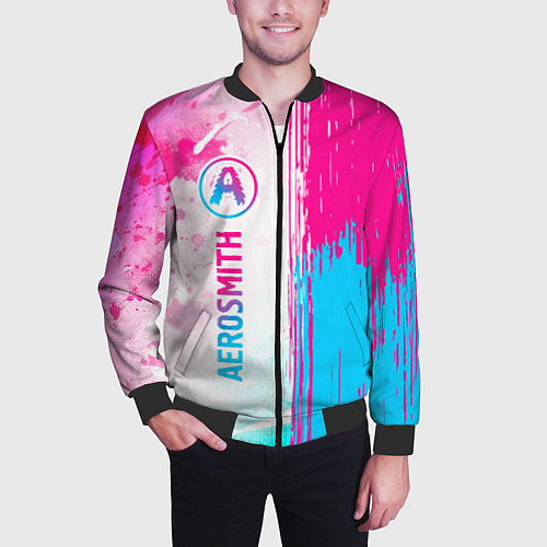 Мужской бомбер Aerosmith neon gradient style: по-вертикали / 3D-Черный – фото 3