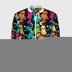 Бомбер мужской Паттерн с разноцветными приведениями, цвет: 3D-белый