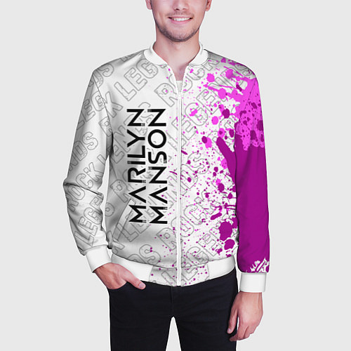 Мужской бомбер Marilyn Manson rock legends: по-вертикали / 3D-Белый – фото 3