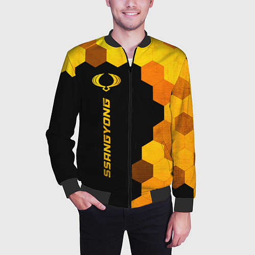 Мужской бомбер SsangYong - gold gradient: по-вертикали / 3D-Черный – фото 3