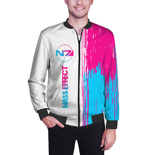 Мужской бомбер Mass Effect neon gradient style: по-вертикали / 3D-Черный – фото 3