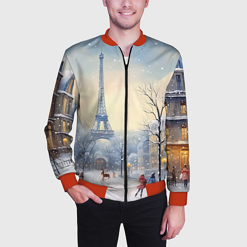 Мужской бомбер Новогодний Париж / 3D-Красный – фото 3