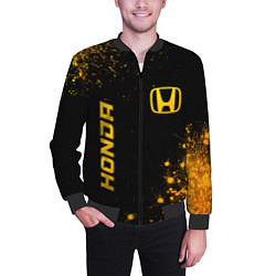Бомбер мужской Honda - gold gradient: надпись, символ, цвет: 3D-черный — фото 2
