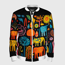 Бомбер мужской Африканский узор со слонами - нейросеть, цвет: 3D-белый