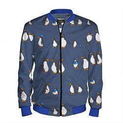 Бомбер мужской Забавное семейство пингвинов, цвет: 3D-синий