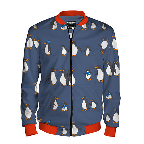 Мужской бомбер Забавное семейство пингвинов / 3D-Красный – фото 1