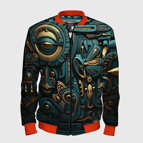Мужской бомбер Асимметричный узор в египетском стиле / 3D-Красный – фото 1
