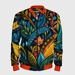 Бомбер мужской Растительный узор в бразильском стиле, цвет: 3D-красный