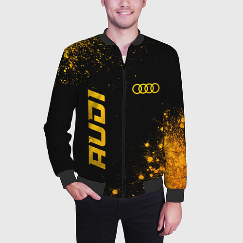 Мужской бомбер Audi - gold gradient вертикально / 3D-Черный – фото 3