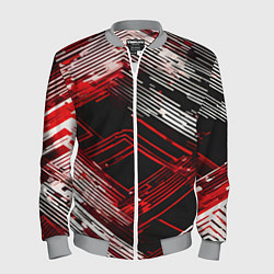 Бомбер мужской Киберпанк линии белые и красные, цвет: 3D-меланж