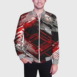 Бомбер мужской Киберпанк линии белые и красные, цвет: 3D-меланж — фото 2