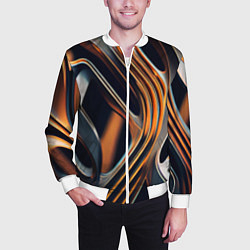 Бомбер мужской Слияние красок оранжевого и чёрного абстракция, цвет: 3D-белый — фото 2