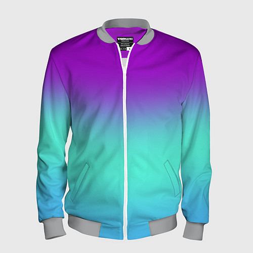 Мужской бомбер Фиолетовый бирюзовый голубой неоновый градиент / 3D-Меланж – фото 1