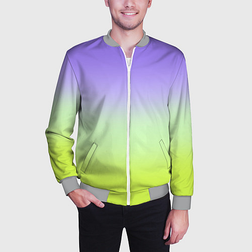 Мужской бомбер Фиолетовый мятный и желто-зеленый градиент / 3D-Меланж – фото 3