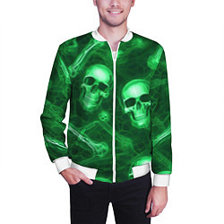 Бомбер мужской Зелёные черепа и кости, цвет: 3D-белый — фото 2