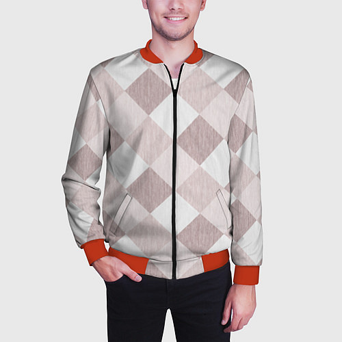 Мужской бомбер Геометрический светло коричневый узор квадраты / 3D-Красный – фото 3