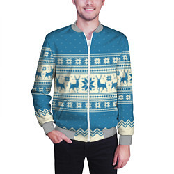Бомбер мужской Sweater with deer on a blue background, цвет: 3D-меланж — фото 2