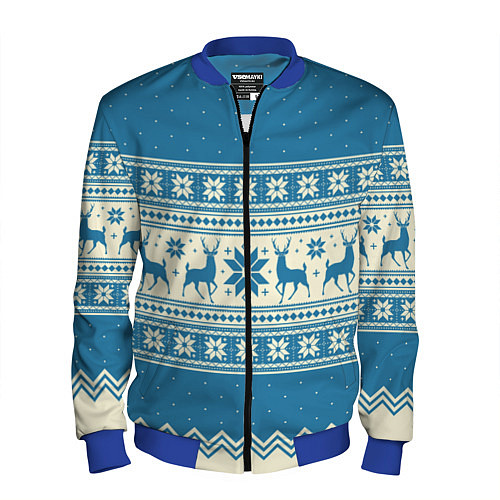 Мужской бомбер Sweater with deer on a blue background / 3D-Синий – фото 1