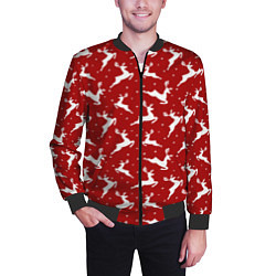 Бомбер мужской Красный паттерн с новогодними оленями, цвет: 3D-черный — фото 2