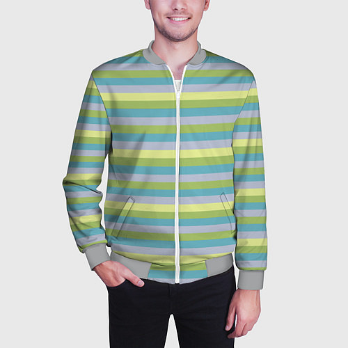 Мужской бомбер Серый и лимонный полосатый / 3D-Меланж – фото 3
