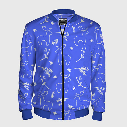 Мужской бомбер Синий рождественский принт с оленями / 3D-Синий – фото 1