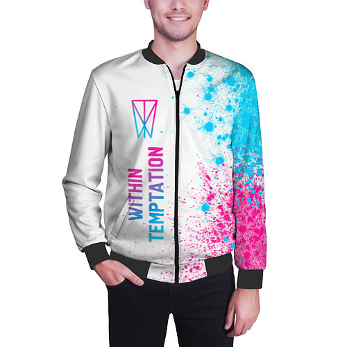 Мужской бомбер Within Temptation neon gradient style по-вертикали / 3D-Черный – фото 3