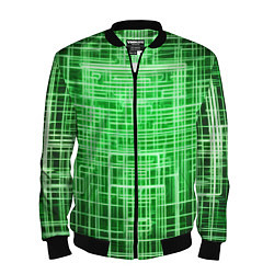 Бомбер мужской Зелёные неоновые полосы киберпанк, цвет: 3D-черный