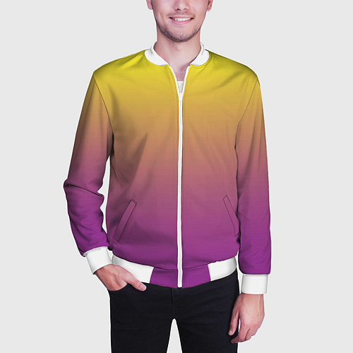 Мужской бомбер Желто-фиолетовый градиент / 3D-Белый – фото 3