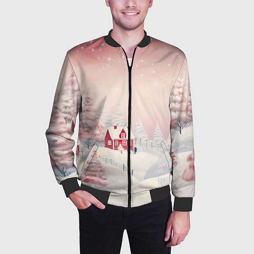 Мужской бомбер Снежное сияние ночи / 3D-Черный – фото 3