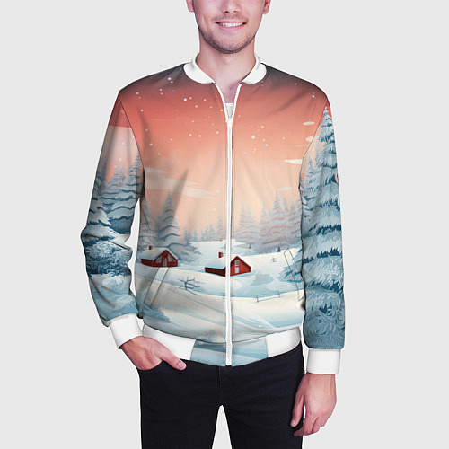 Мужской бомбер Погружение в зимнюю атмосферу / 3D-Белый – фото 3