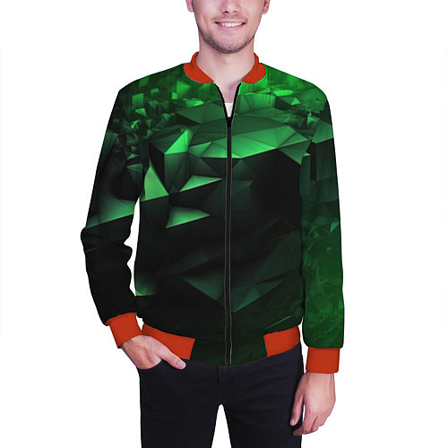 Мужской бомбер Видение зеленого в абстракции / 3D-Красный – фото 3
