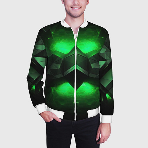 Мужской бомбер Абстрактное царство зелени / 3D-Белый – фото 3