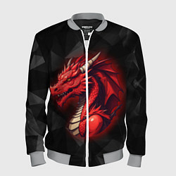 Бомбер мужской Красный дракон на полигональном черном фоне, цвет: 3D-меланж