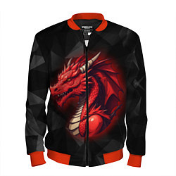 Бомбер мужской Красный дракон на полигональном черном фоне, цвет: 3D-красный