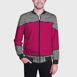 Бомбер мужской Узор из красного и черно-белых полос, цвет: 3D-черный — фото 2