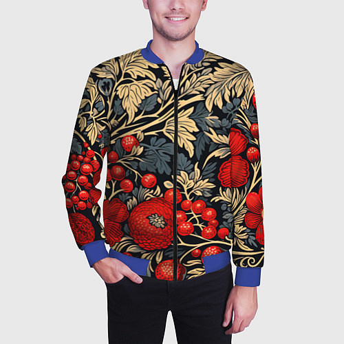 Мужской бомбер Новогодние ягодки и узоры / 3D-Синий – фото 3
