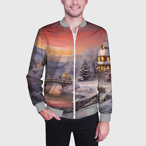 Мужской бомбер Морозная сказка праздника / 3D-Меланж – фото 3