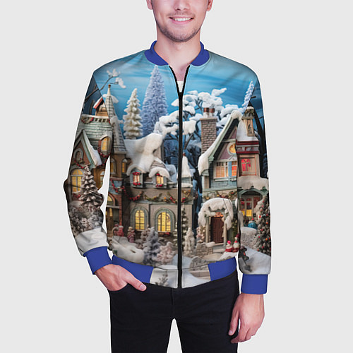 Мужской бомбер Северное сияние торжества / 3D-Синий – фото 3