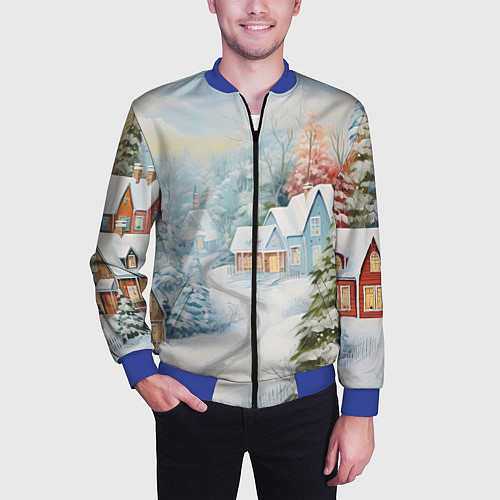 Мужской бомбер Морозная феерия ночи / 3D-Синий – фото 3