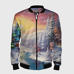 Бомбер мужской Сказочное сияние нового года, цвет: 3D-черный