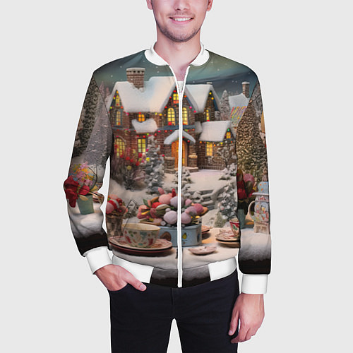 Мужской бомбер Морозная симфония праздника / 3D-Белый – фото 3