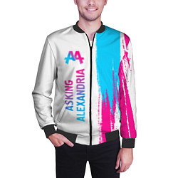 Бомбер мужской Asking Alexandria neon gradient style по-вертикали, цвет: 3D-черный — фото 2