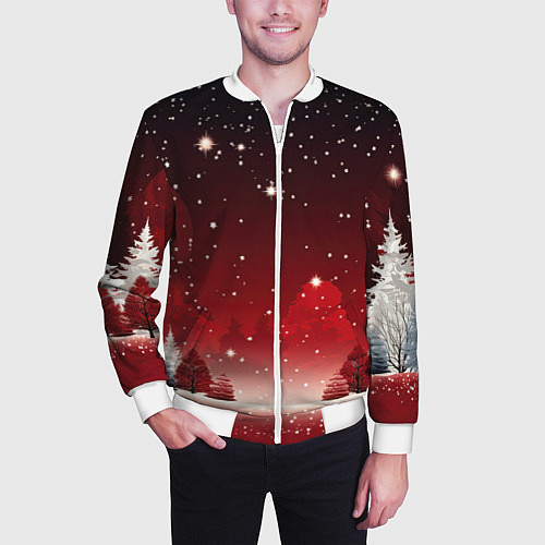 Мужской бомбер Зимний берег реки с деревьями и льдом / 3D-Белый – фото 3