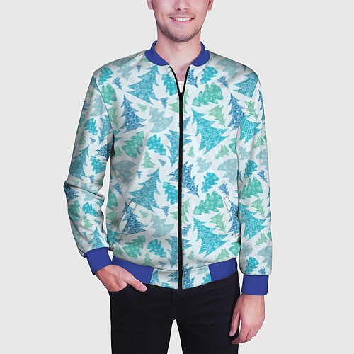 Мужской бомбер Ёлочки зимнего леса / 3D-Синий – фото 3