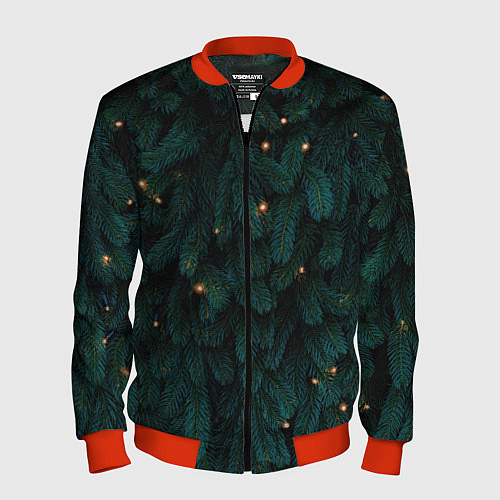 Мужской бомбер Ёлка и гирлянды / 3D-Красный – фото 1
