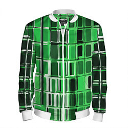 Бомбер мужской Зелёные прямоугольники, цвет: 3D-белый